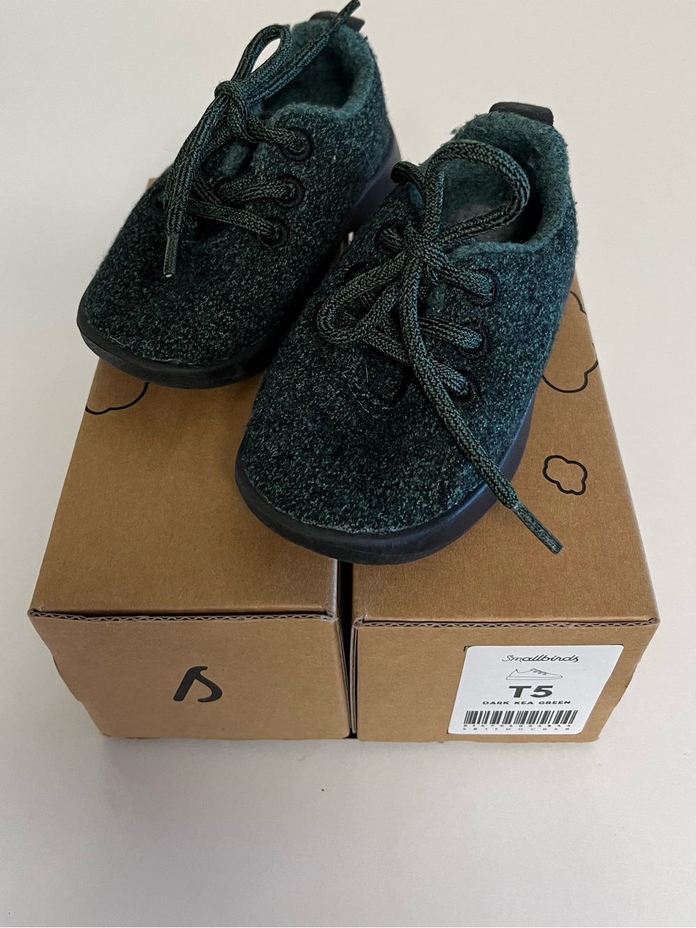 allbirds Kids Dark Green Wool Lace-Up Shoes, size T5.